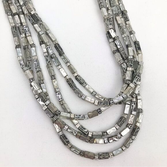 Chico’s Gunmetal Silver Tone Multi Strand Beaded Necklace - Picture 13 of 15
